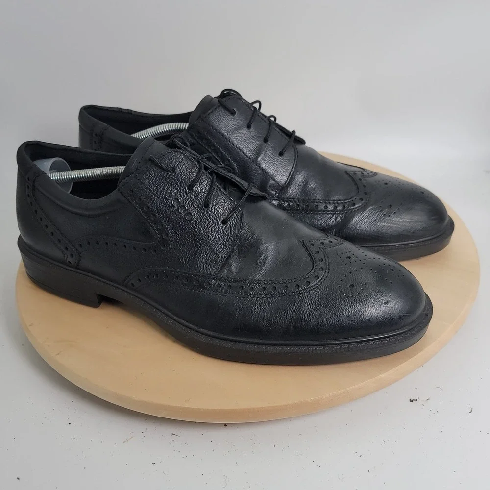 Ecco Shoes Men Hybrid Black Leather Wingtip Oxford Size 12